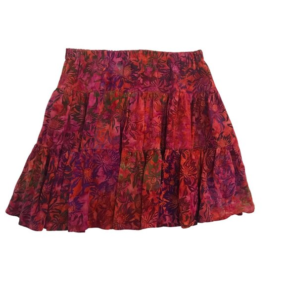 Duo Designs Batik Skirt M Elastic Waist Red Pink Purple Above The Knee - Picture 2 of 6